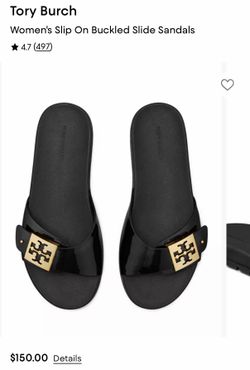 Tory Burch black buckle slides sz9
