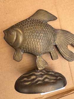 Vintage Brass Fish Figurine on Stone Base