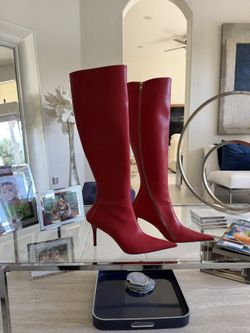 ❤️🔥 2 Pair - Must Go ! Christmas RED BOOTS REAL LEATHER - STILETTO BOOTS – SIZE 8.5 and 9