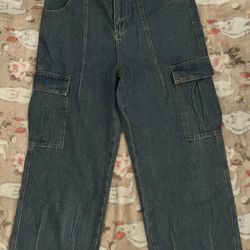 Mens Baggy Jeans for Men Women Y2k Skater Vintage Plain Pants Multiple Pockets Casual Wide Leg Loose Fit Cargo Denim Jeans