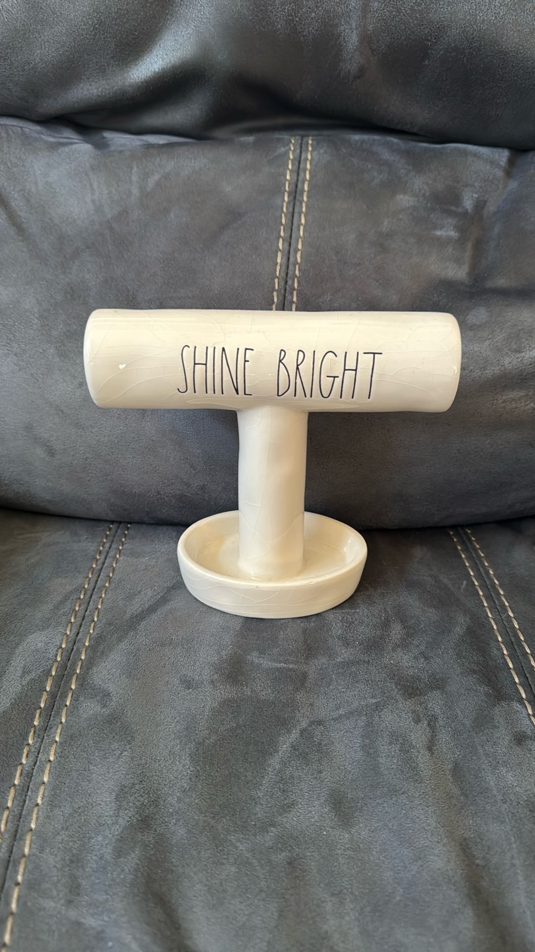 Rae Dunn Shine Bright Bracelet Hair Band Scrunchie Holder Jewelry Tray Crackle Gloss Finish