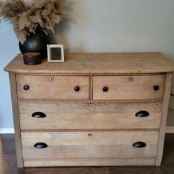 Antique Wooden Oak Dresser With Black Hardware 
