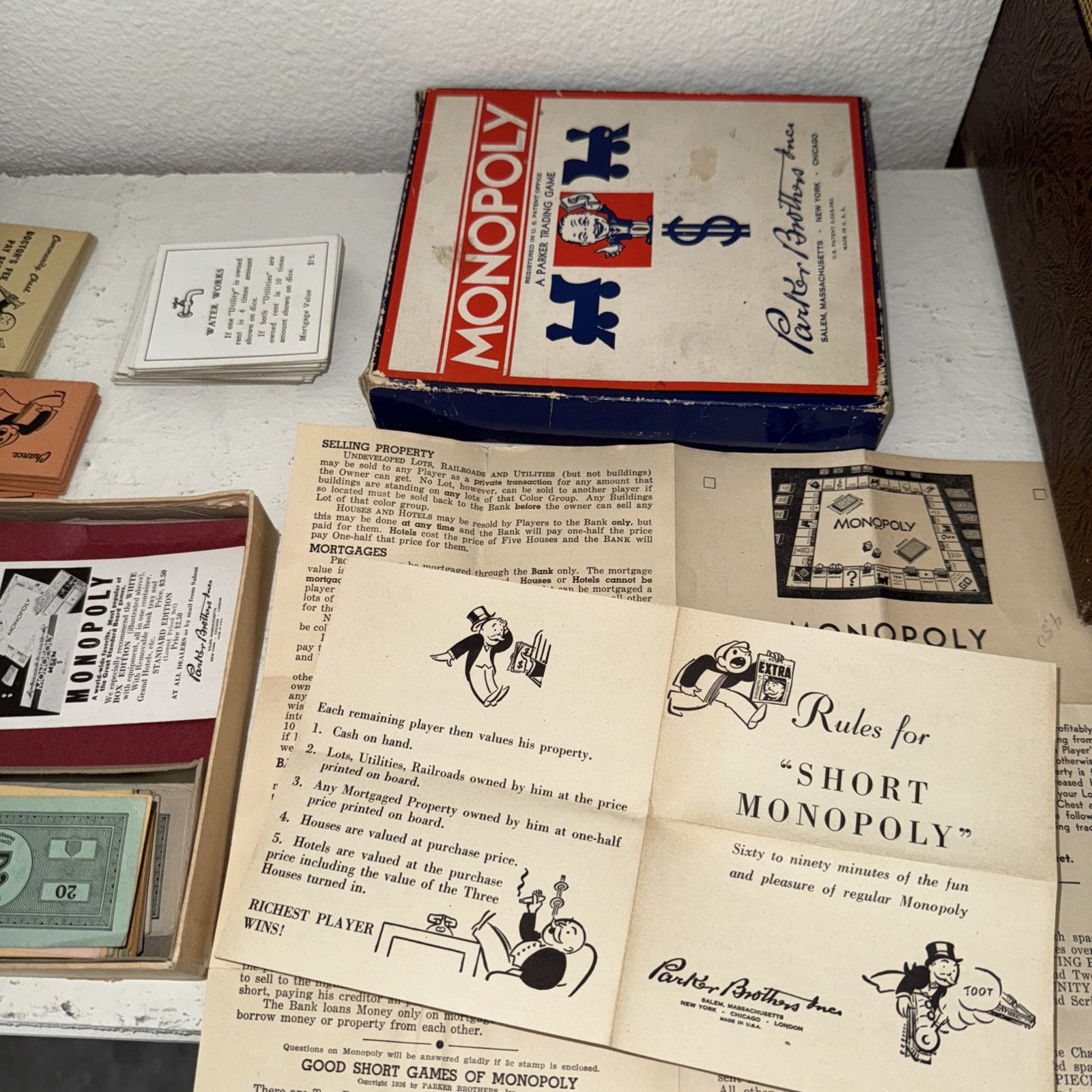 Vintage 1936 Monopoly Game Parker Brothers Wooden Pieces - No Game Board