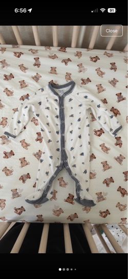 Ralph Lauren White Baby Footie with Navy Trim and Teddy Print