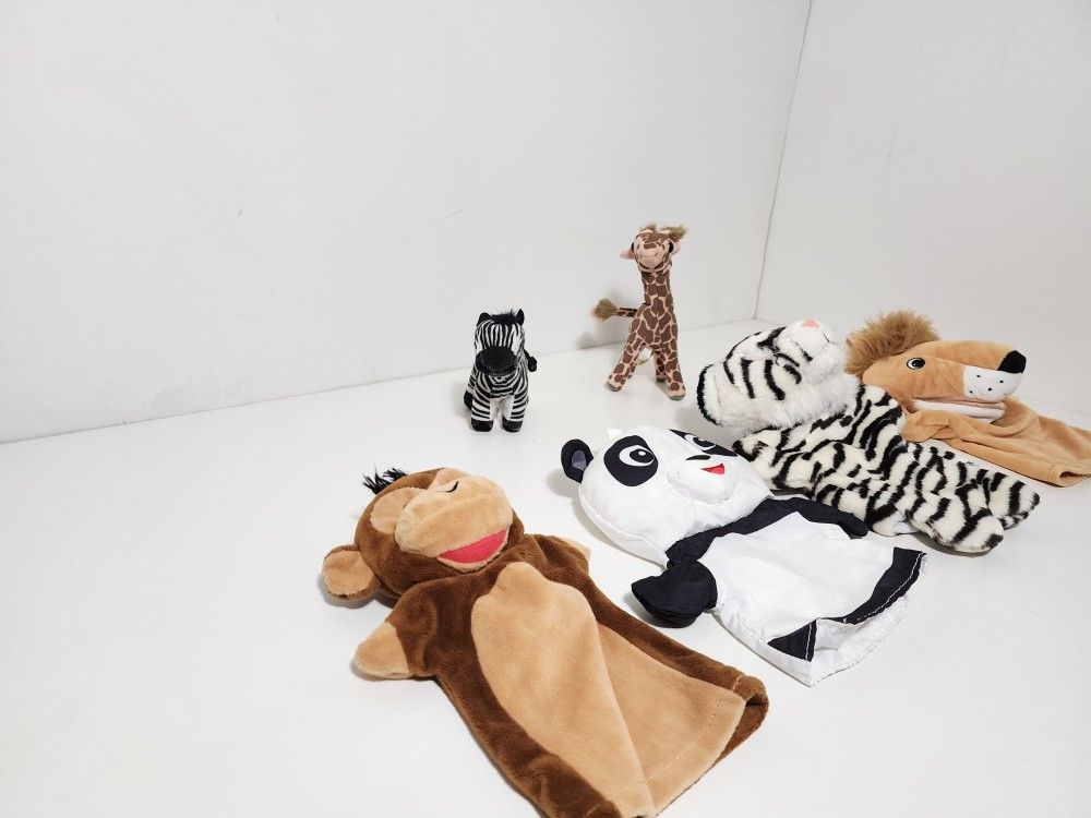 Lion Tiger Panda Monkey Hand Puppet Baby Kids Soft Doll Plush Toy & Folkmanis Giraffe Zebra Stuffed Animal Plush Finger Puppet Retired