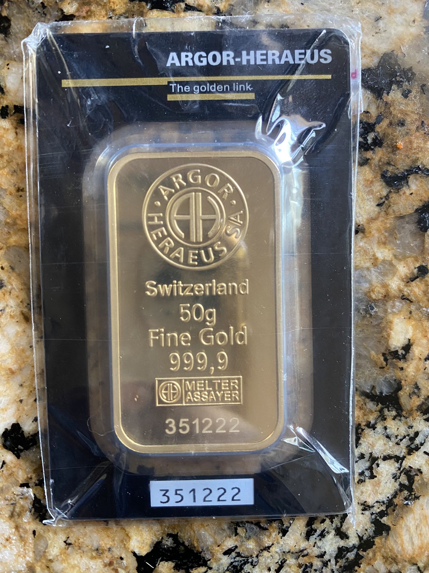 50g Argor-Heraeus Gold Bar – $4000