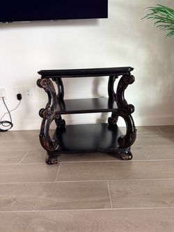 Dark Wood Ornate 3-Tier End Table