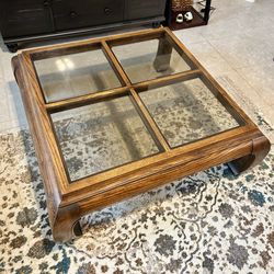Solid Wood Glass Top Coffee Table