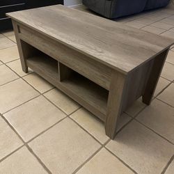 Wood low table, top opens for storage