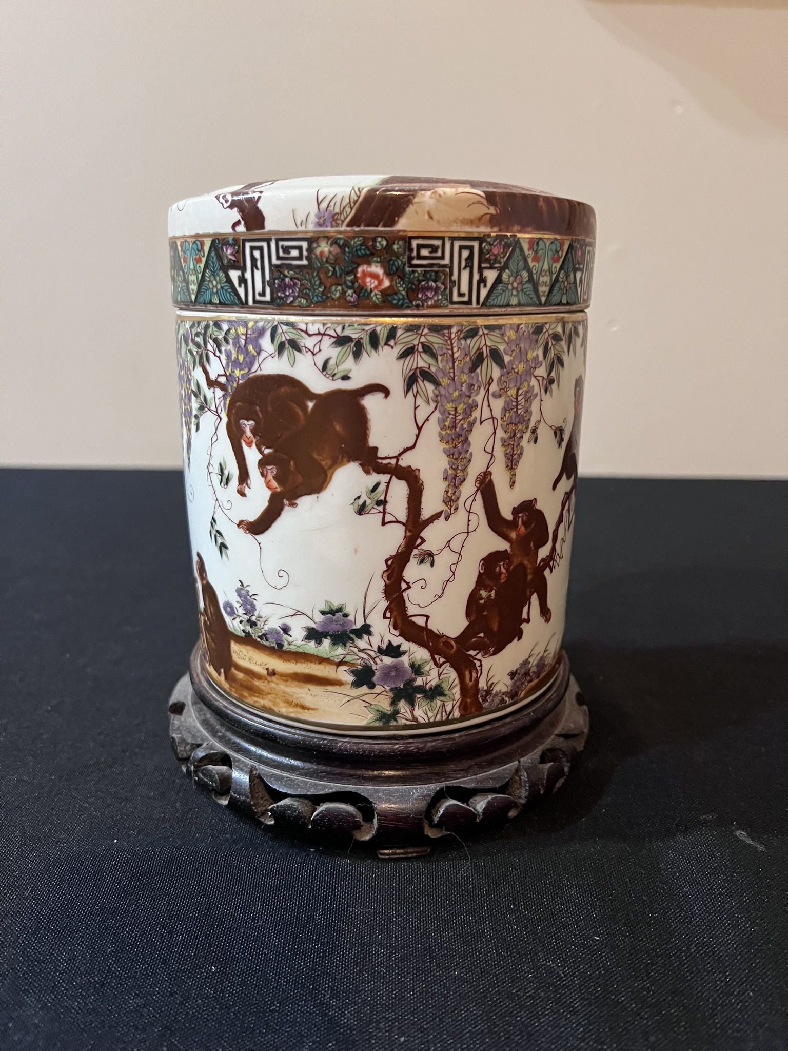 Monkey and Chinese Porcelain Canister