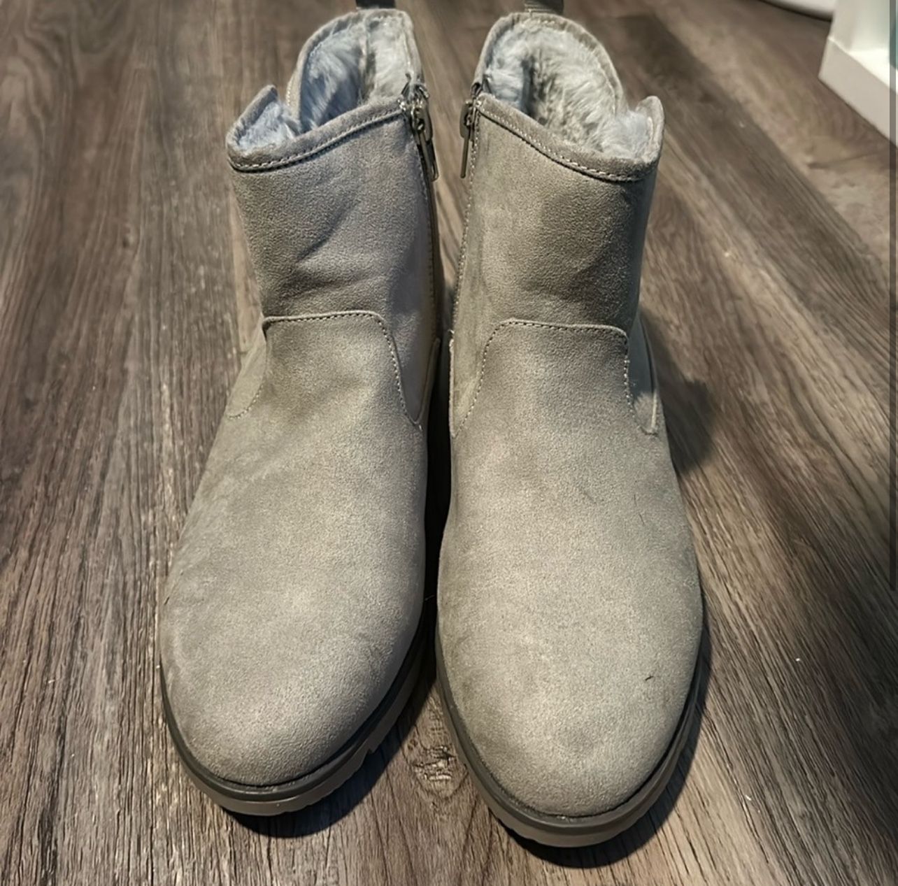 Grey Fuzzy Ankle Boots