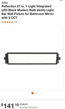 Reflection 27 in. 1-Light Integrated LED Black Modern Bath Vanity Light Bar Wall Fixture
