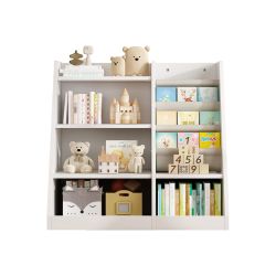 White Wooden Toy Storage Organizer Cabinet Kids Bookshelf Children Bookcase Toddler Baby Sling Book Rack Shelf for Playroom Bedroom Nursery Hallway Sc