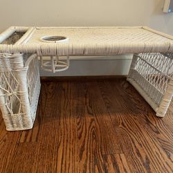 Vintage White Wicker Breakfast In Bed Serving Tray magazine rack