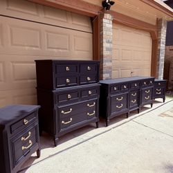  STUNNING BLACK ANTIQUE DRESSER SET | 4 PIECES | REFINISHED 🔥