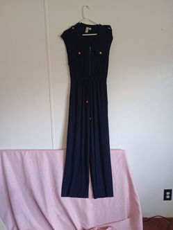 SoHo Navy Jumpsuit Gold Button Detail Wide Leg with Pockets Women’s Size Small