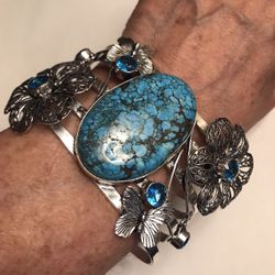 Turquoise Blue Topaz 925 Sterling Silver Cuff Bracelet 