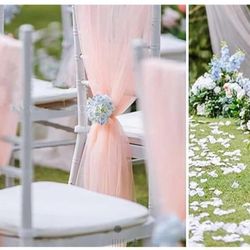 Wedding Chair Decorations, Vintage Floral Decor, Tulle Chair Back Covers, table runners 7ft  Bridal Shower, Wedding, Baby Shower Decoration Long Tulle