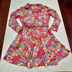 Vintage David Brown California Dress Housecoat SMALL Bold Floral Hippy 70s