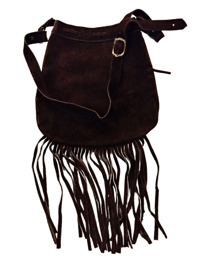 Brown Suede Shoulder Bag with Fringe 