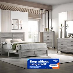 4pcs Queen Grey Bedroom Set With Ortho Mattress Included!!