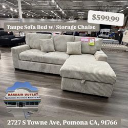 Taupe Sofa Bed W/ Storage Chaise 