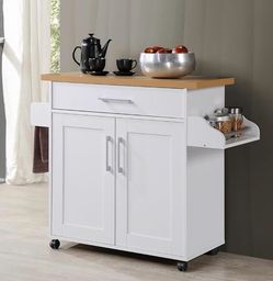 Kitchen Island with Spice Rack, Towel Rack & Drawer, White