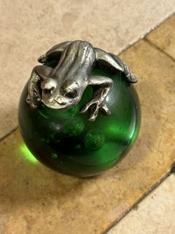 Glass Paperweight With Frog