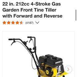 22 in. 212cc 4-Stroke Gas Garden Front Tine Tiller with Forward and Reverse
