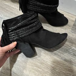 BCBG leather western peep-toe booties 