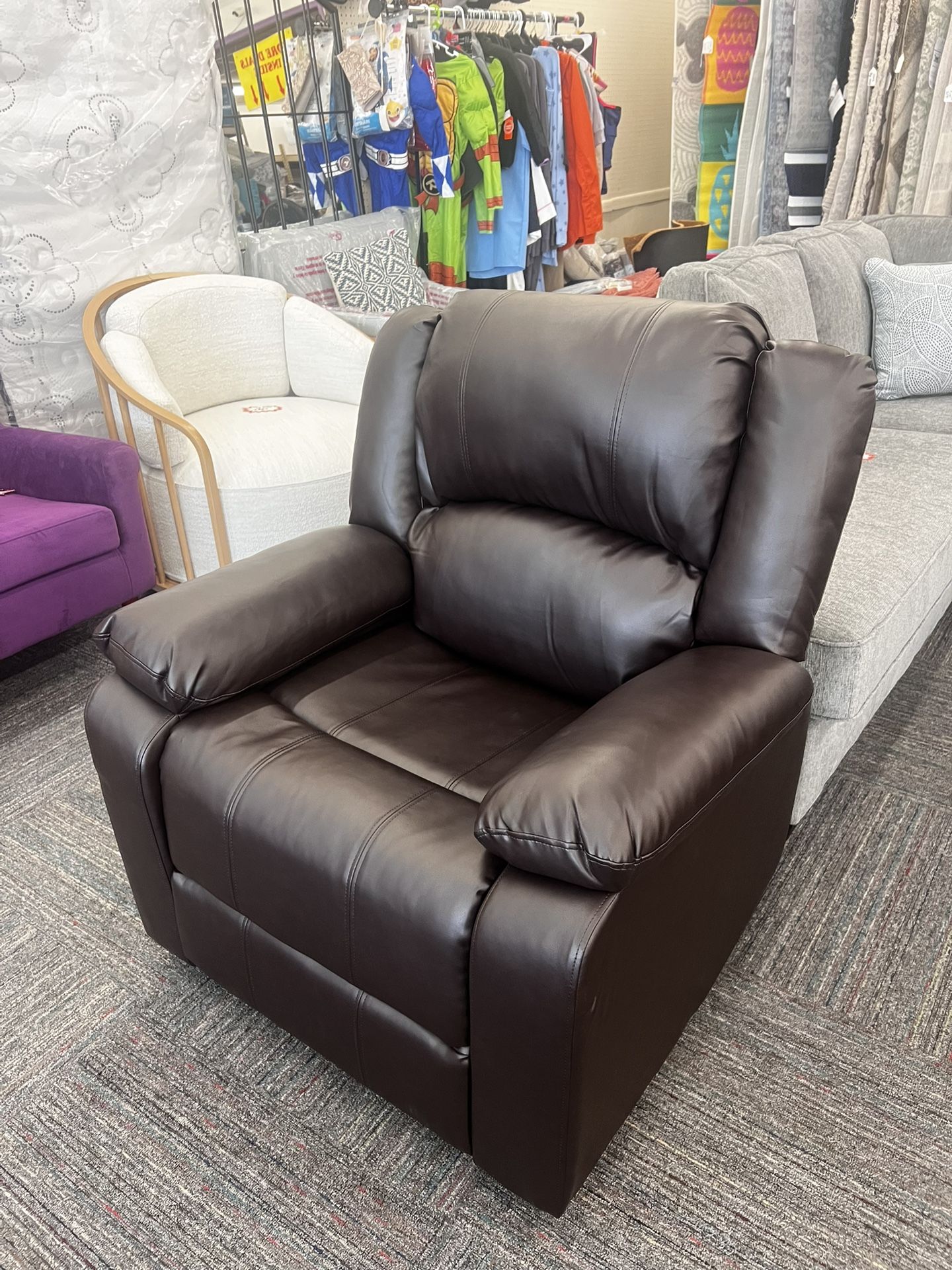 Faux Leather Manual Recliner, Java, New