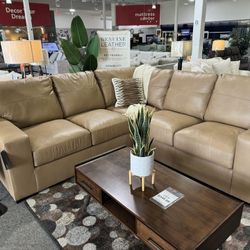 Bandon Toffee Real Leather L Shaped Sectional Sofa /P