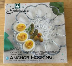 Anchor Hocking glass egg plate, 10”. $10.