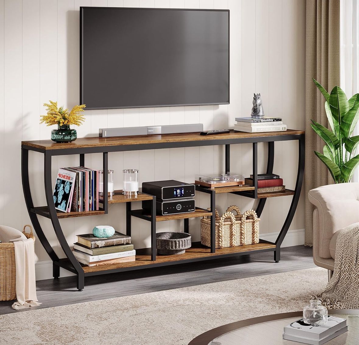 Tribesigns TV Stand for Televisions up to 80 Inches, 70.9 Inches Entertainment Center with Storage Shelves, Wood TV Media Console Table Unit for Livin