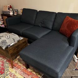 Dark Blue Mid Century Modern 79” Sectional Sofa with Reversible Chaise by Belffin