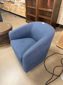 Blue Fabric Barrel Accent Chair