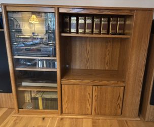 Heavy  Oak Wood Tv Media Shelving Unit $80