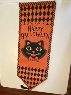 Halloween Wall Tapestry Hanging Black Cat "Happy Halloween" Banner 3ft