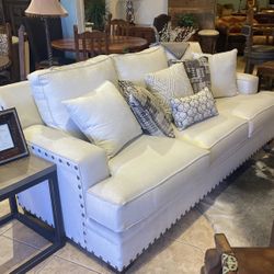 Sofa , White W Nail Heads 3 Cushion 