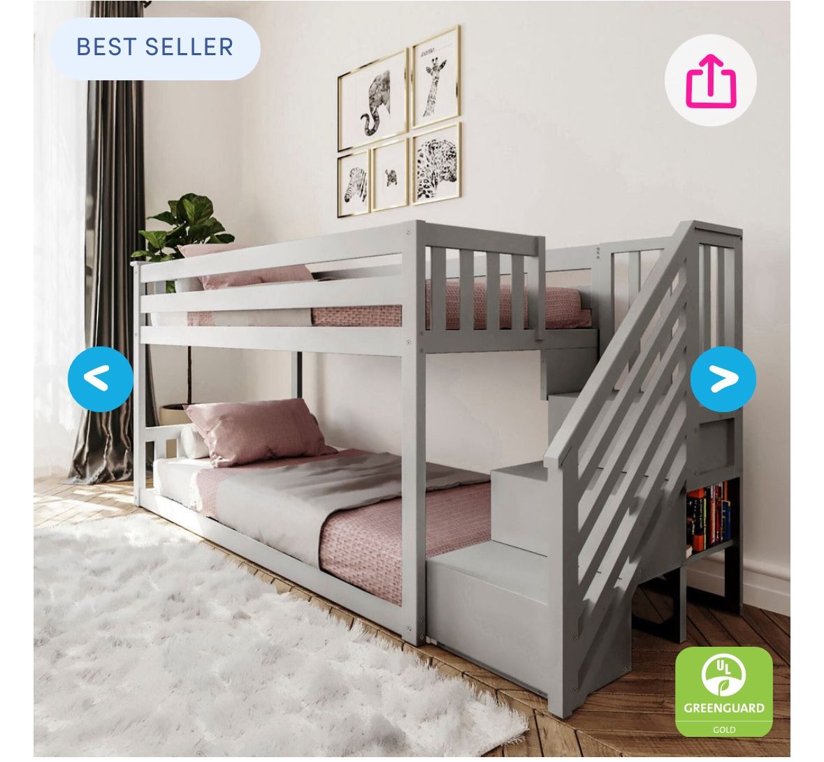 Twin Over Twin Low Bunk Bed With Stairs