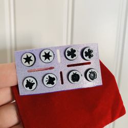 Cute Round Post Symbol Earrings Set Of 4 Pairs (Black White Silver)