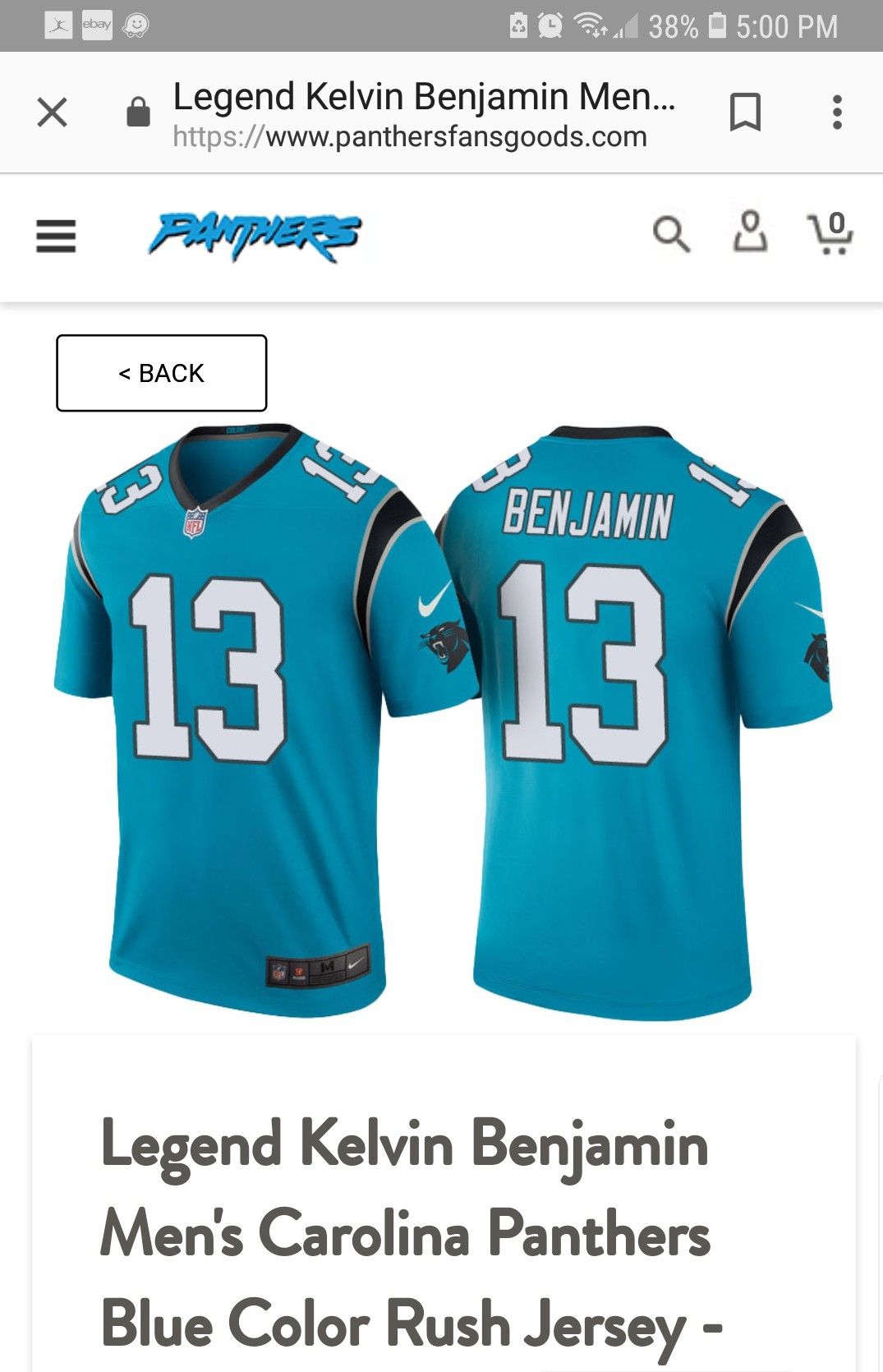 Legend Kelvin Benjamin Men s Carolina Panthers Blue Color Rush Jersey for Sale in Charlotte NC OfferUp