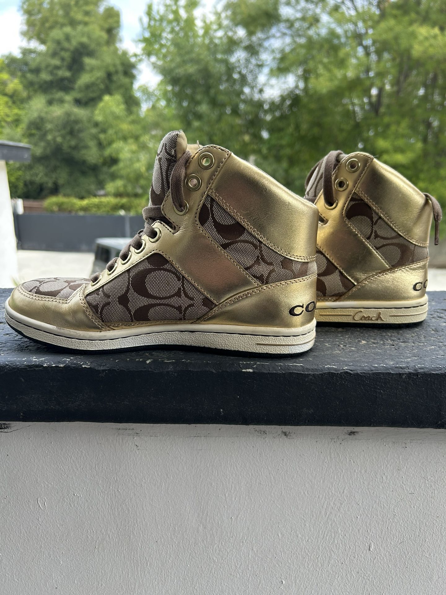 New Coach Signature NORRA Khaki Gold Women Boots Sneakers Sports Shoes Size 6M