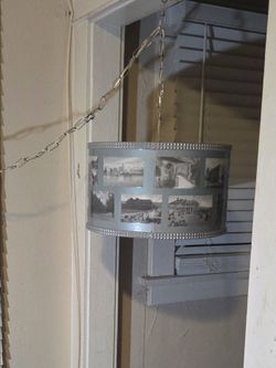 Nice Laminated Old Photos Of Long Beach Swag Lamp. 16" x 10". Excellent Condition, Works Well, Priced Fairly.
