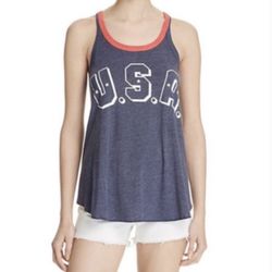 CHASER Red White Blue USA Patriotic Burnout Semi Sheer Sleeveless Tank Top