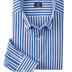 New Tape Stripe Button-Down Shirt Blue & White Long Sleeve Large