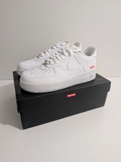 Supreme x Nike Air Force 1 Low 'Box Logo - White Ieather Sneakers Mens Size 9