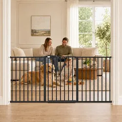 WAOWAO Triple Lock Baby Gate Extra Wide 67.32-72.04" Pressure Mounted Walk Through Swing Auto Close Safety Black Metal Dog Pet Puppy Cat for Stairs,Do