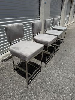 Set of 4 Gray Upholstered Bar Stools