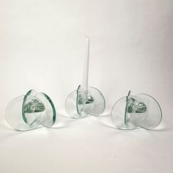 Glass Candle Holders Modern Art Clear Set of 3 Geometric